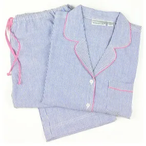 Blue Seersucker-Pink Long Sleeve Pajamas