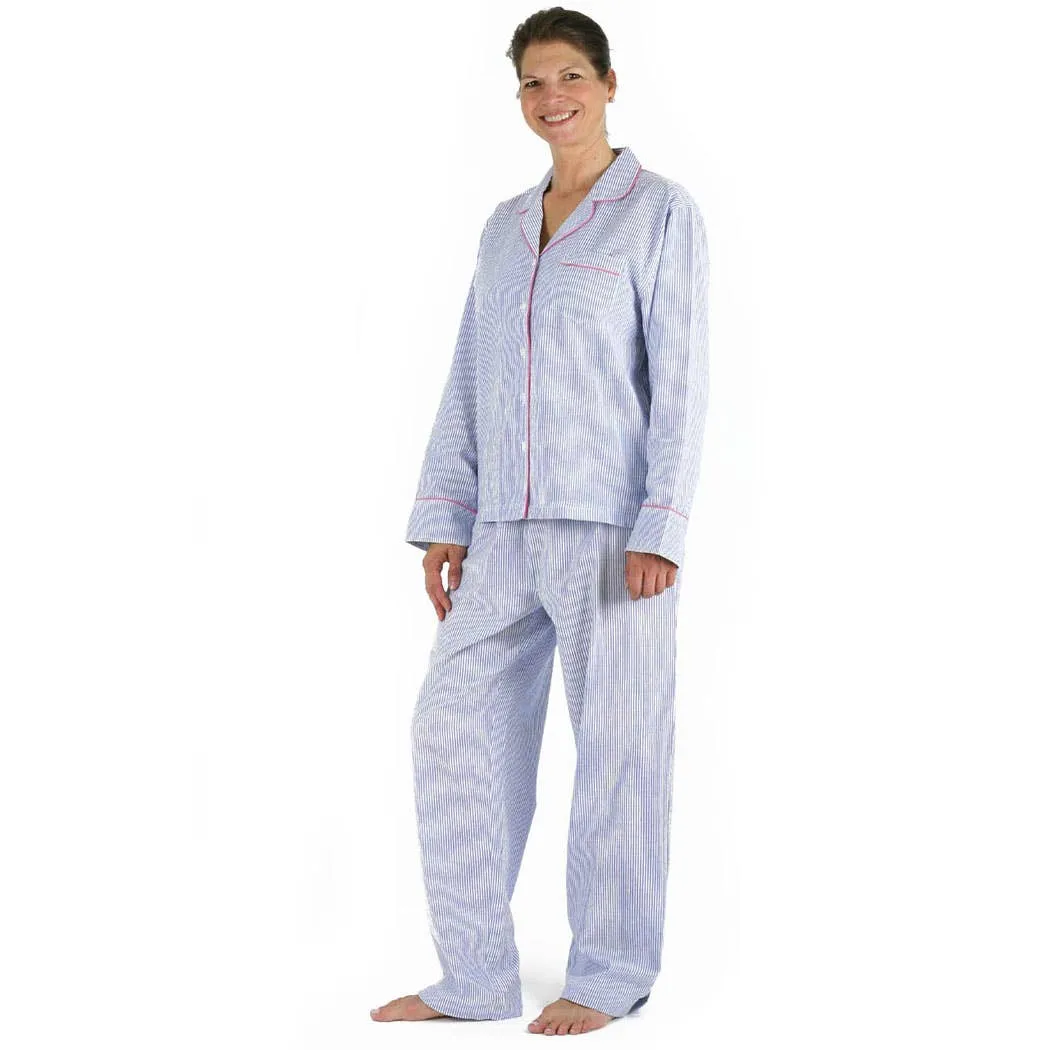 Blue Seersucker-Pink Long Sleeve Pajamas