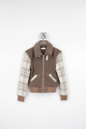 BOBBI BRUSHED WOOL PLAID SHERPA BOMBER JACKET