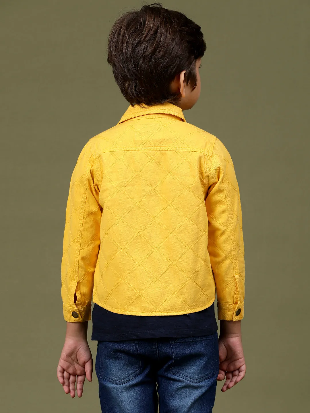 Boys & Girls Yellow Cotton Regular Fit Embroidered Shacket