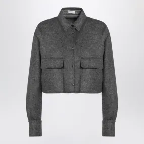 BRUNELLO CUCINELLI Cropped Grey Wool Shirt Jacket with Shiny Detail