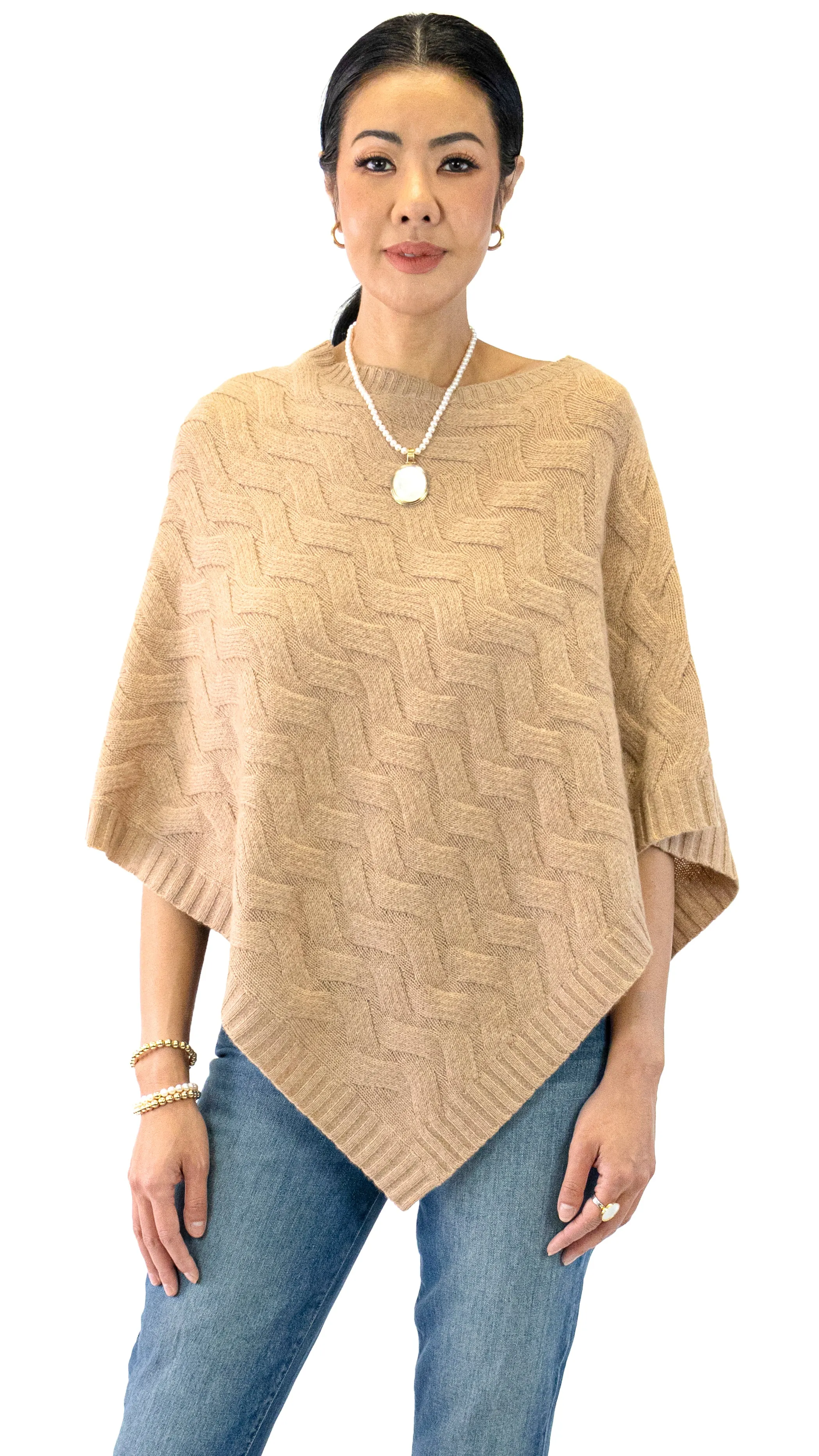 Cable Poncho - Camel