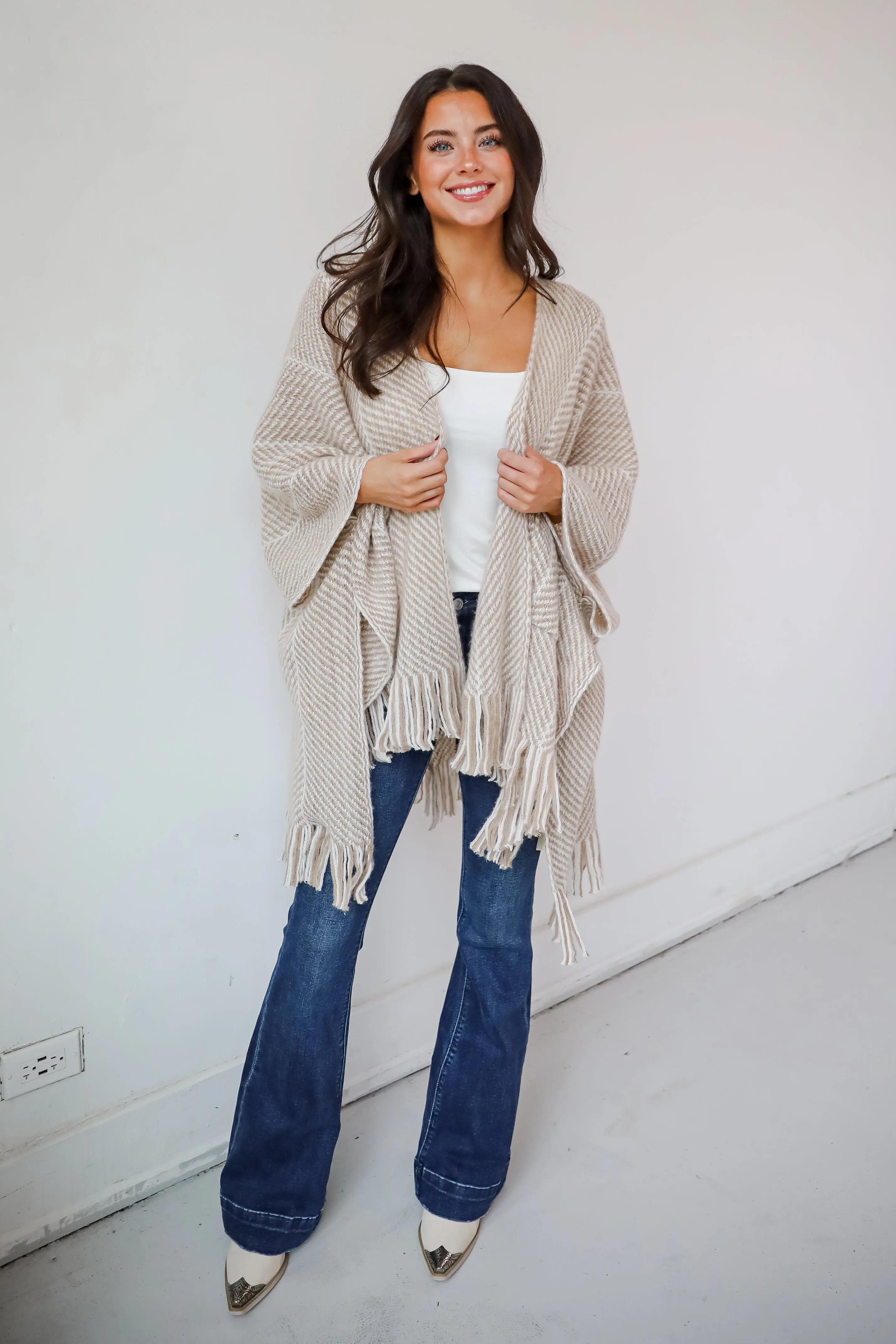 Care For You Beige Fringe Shawl - DOORBUSTER