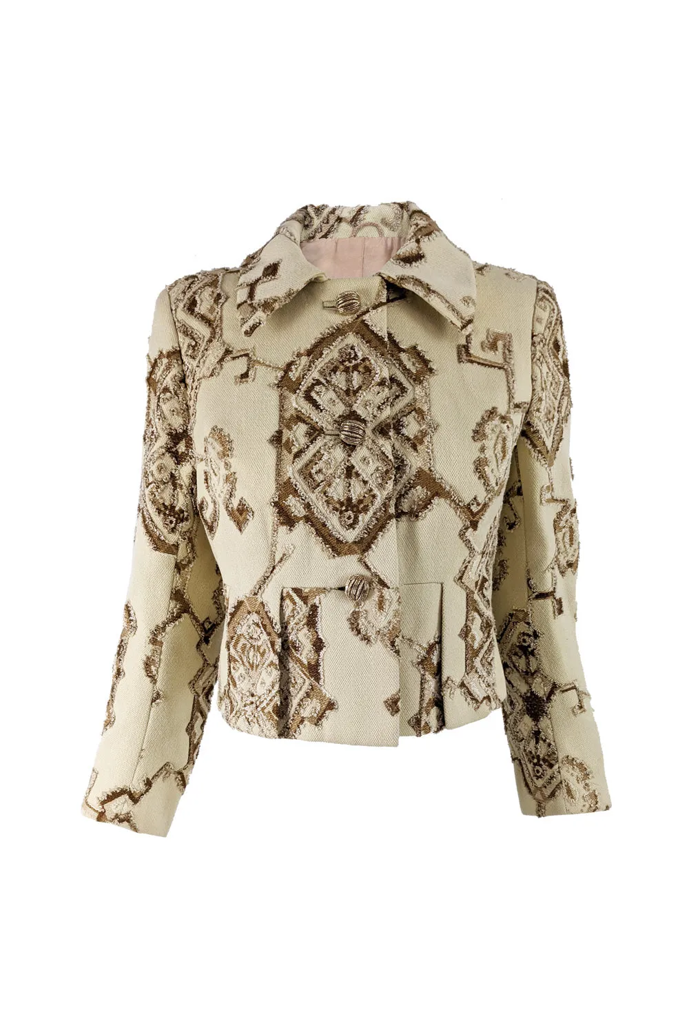 Carven Vintage Cream Wool Brocade Tapestry Jacket, 1960s