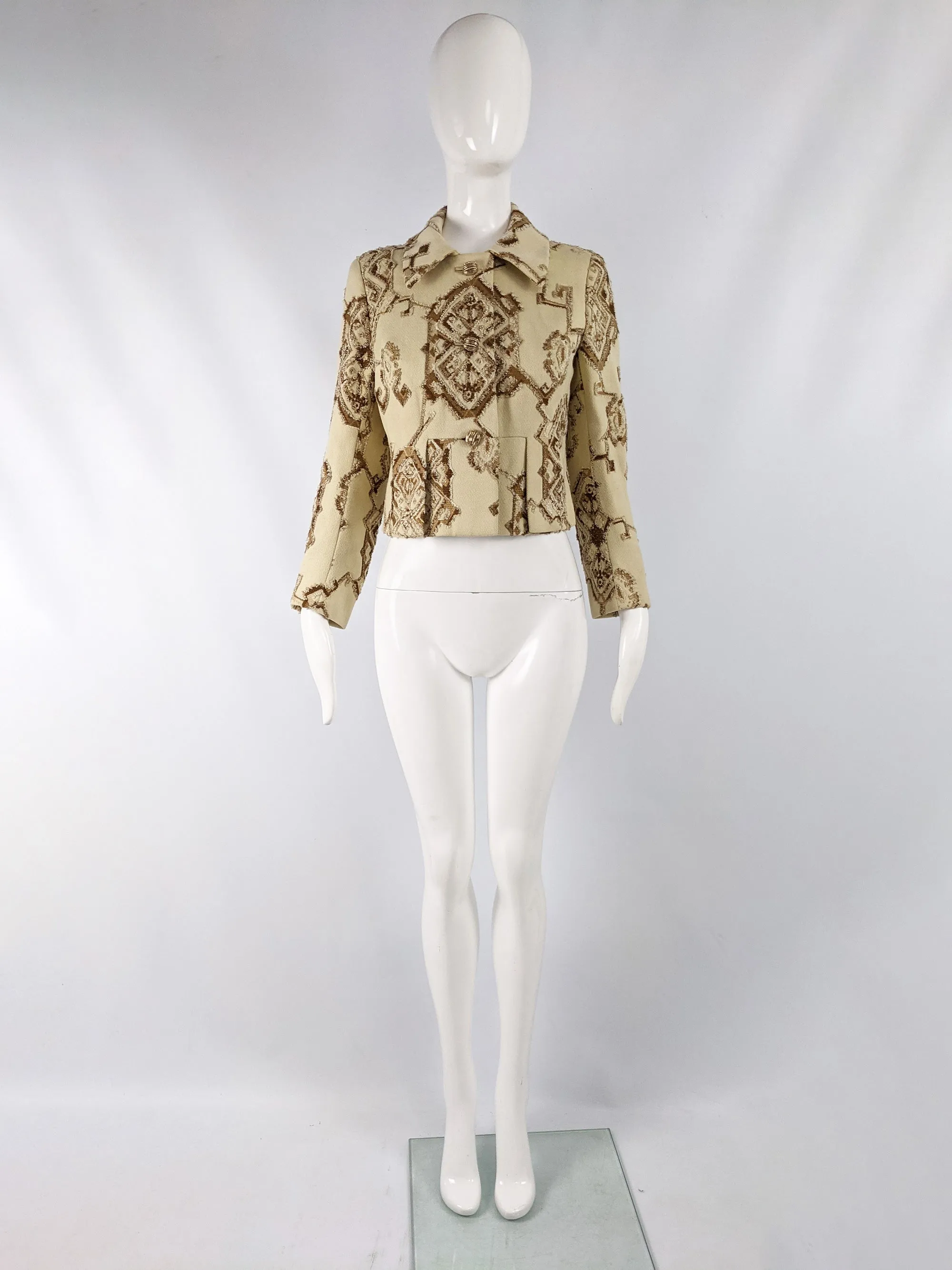 Carven Vintage Cream Wool Brocade Tapestry Jacket, 1960s