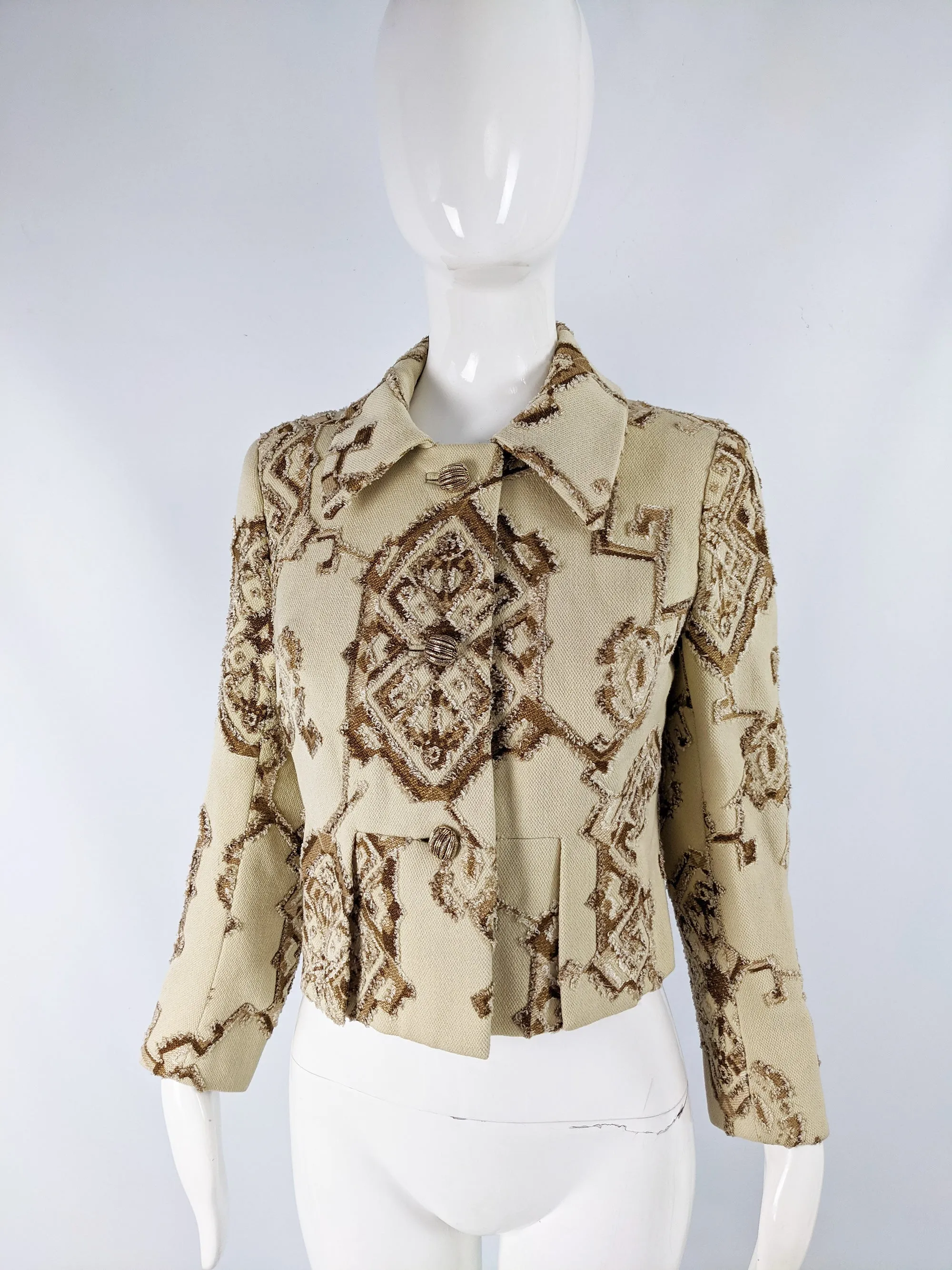 Carven Vintage Cream Wool Brocade Tapestry Jacket, 1960s