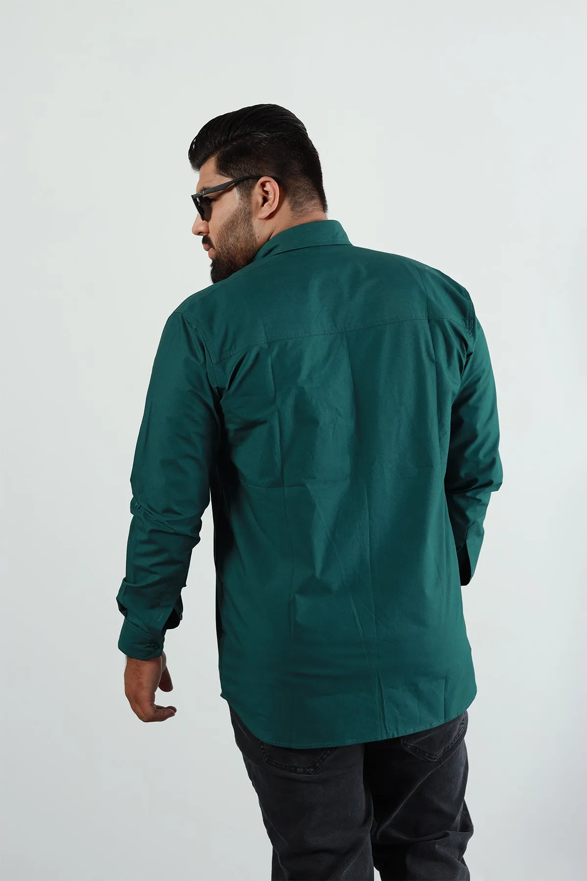 Casual Bottle Green Poplin Shirt (Plus Size) - P22 - MS0012P