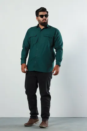 Casual Bottle Green Poplin Shirt (Plus Size) - P22 - MS0012P