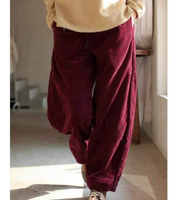 Casual Corduroy Women Casual Cotton Wide Leg Pants SJ981106