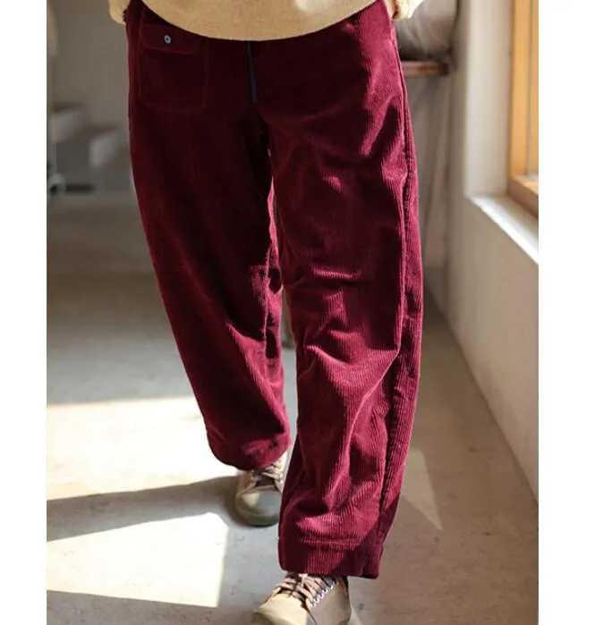 Casual Corduroy Women Casual Cotton Wide Leg Pants SJ981106