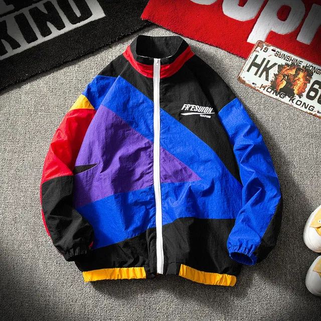 Casual Retro Color Stitching Zip Windbreaker Style Men Jacket