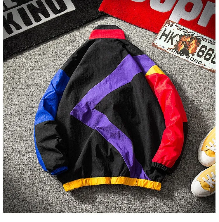 Casual Retro Color Stitching Zip Windbreaker Style Men Jacket