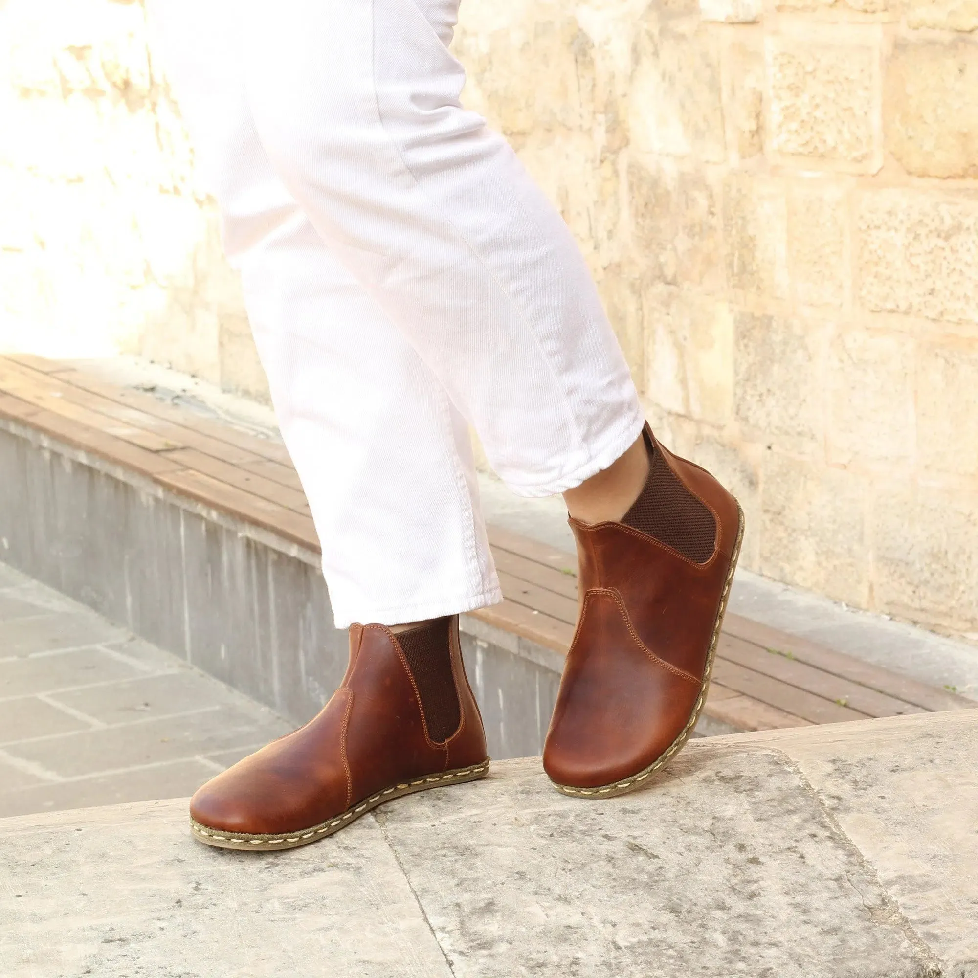 Chelsea Boots Handmade Brown Barefoot Women's