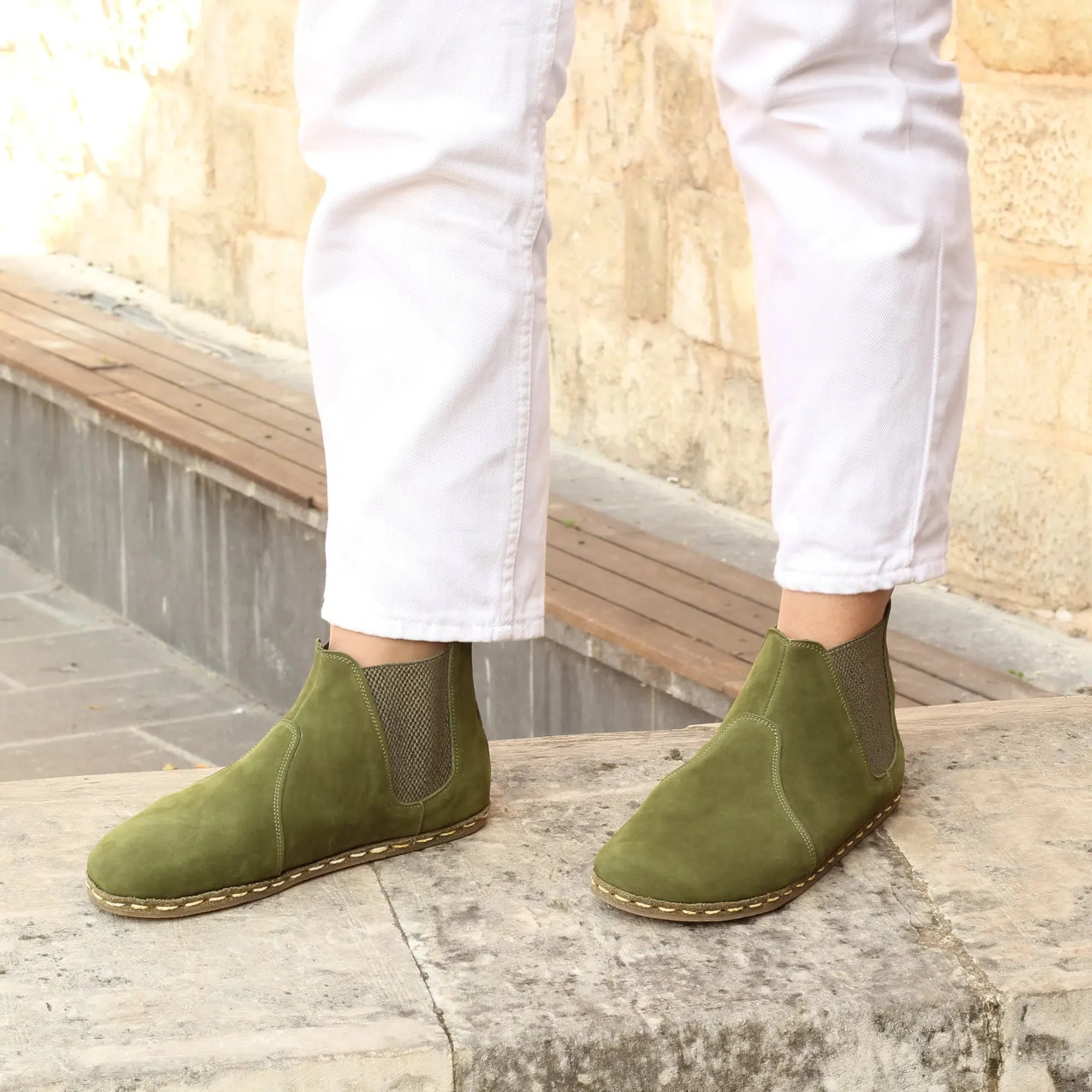 Chelsea Boots Handmade Green Barefoot Women's