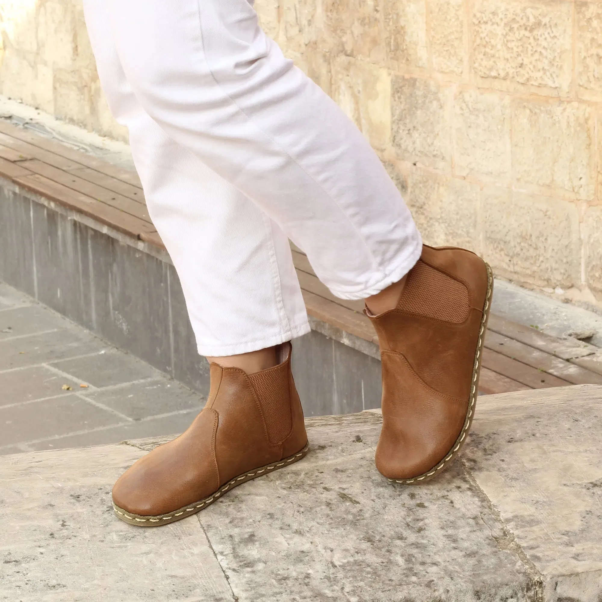 Chelsea Boots Handmade Matte Brown Barefoot Women's