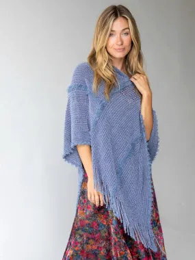 Chenille Poncho Scarf - Light Blue