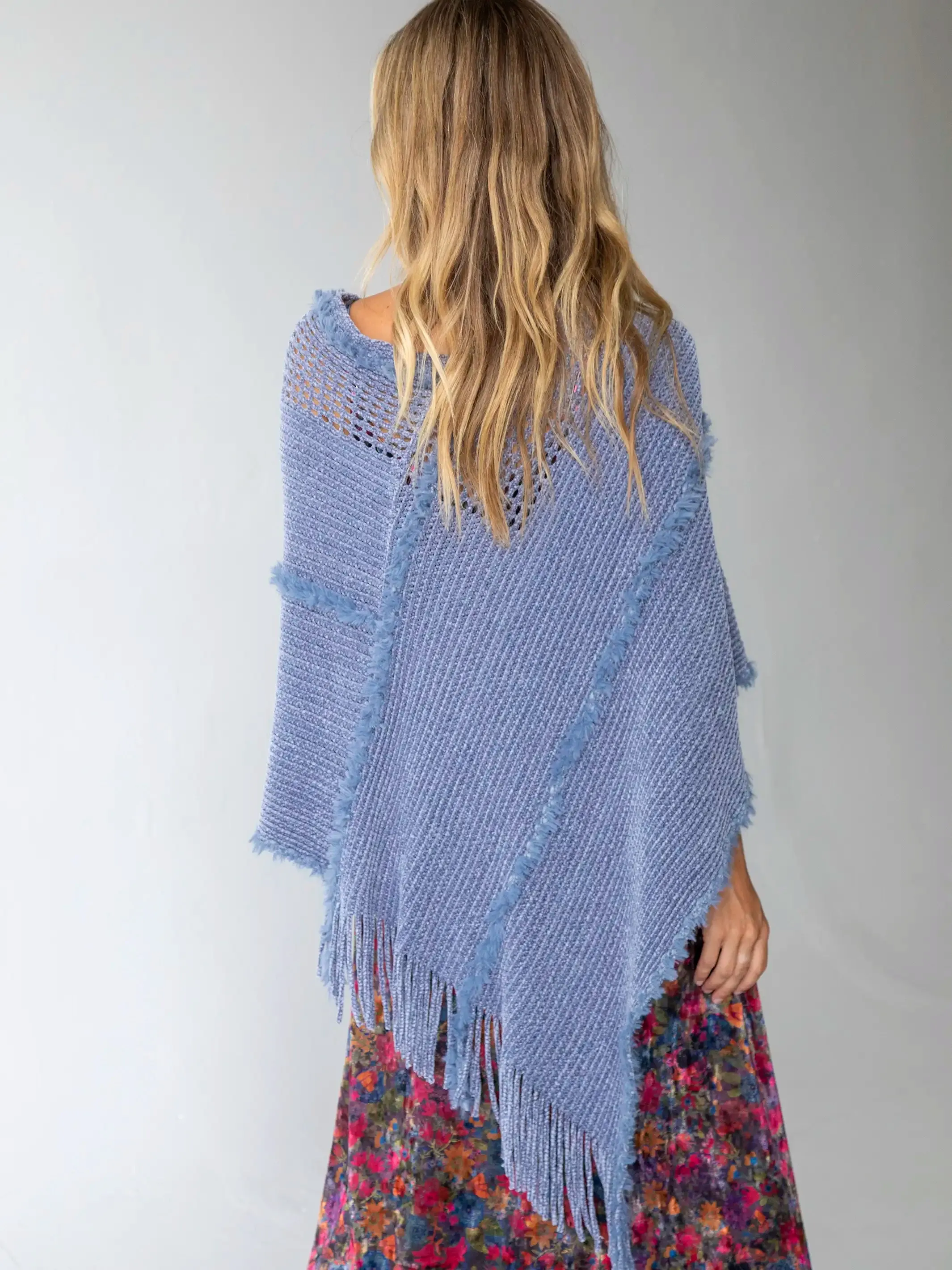 Chenille Poncho Scarf - Light Blue