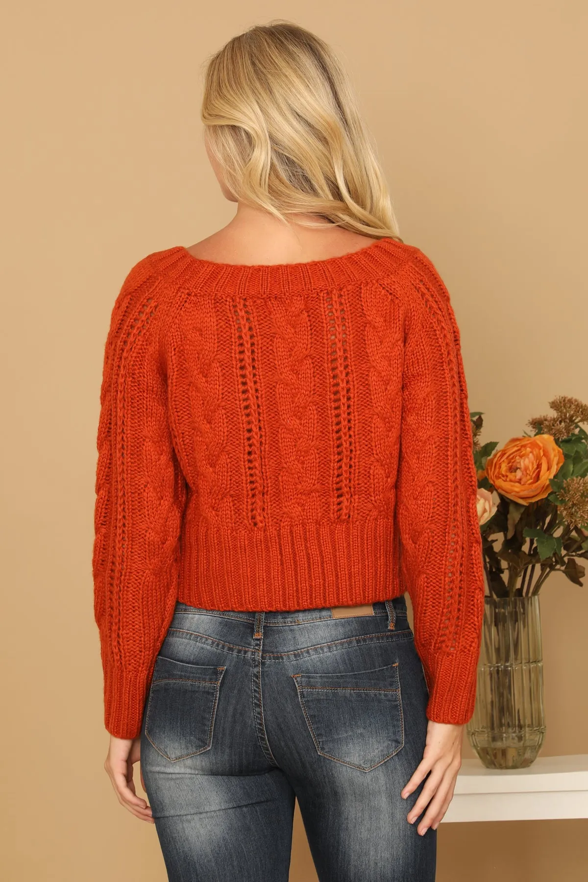 CHUNKY CABLE KNIT OFF SHOULDER CROP SWEATER 3-3