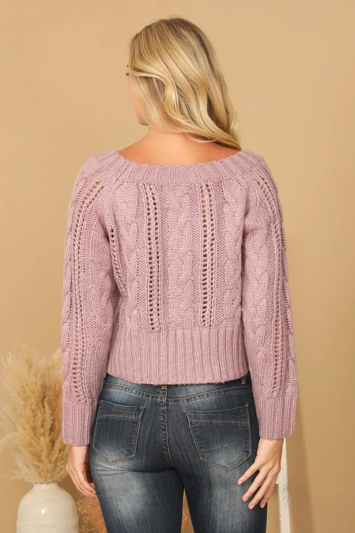 CHUNKY CABLE KNIT OFF SHOULDER CROP SWEATER 3-3