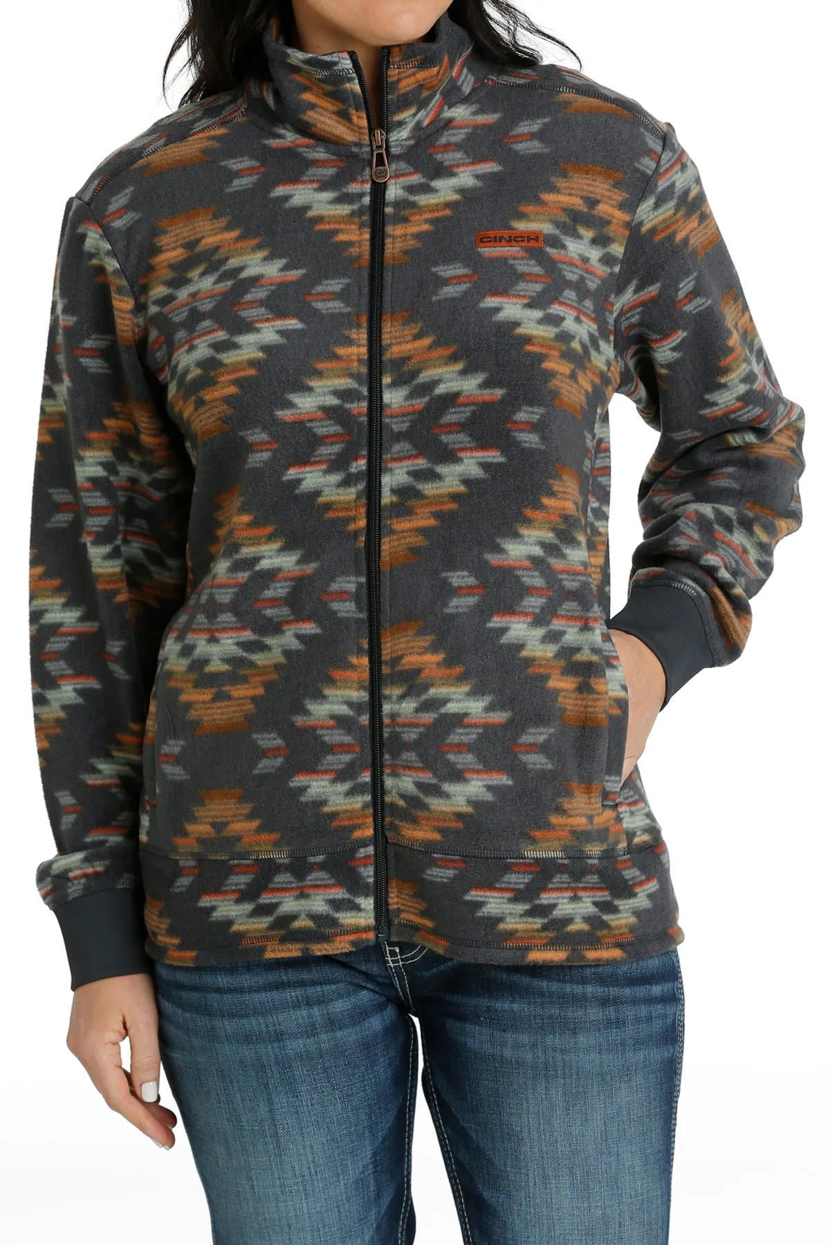 Cinch Women's Fleece Zip Jacket - Navy Southwest Print