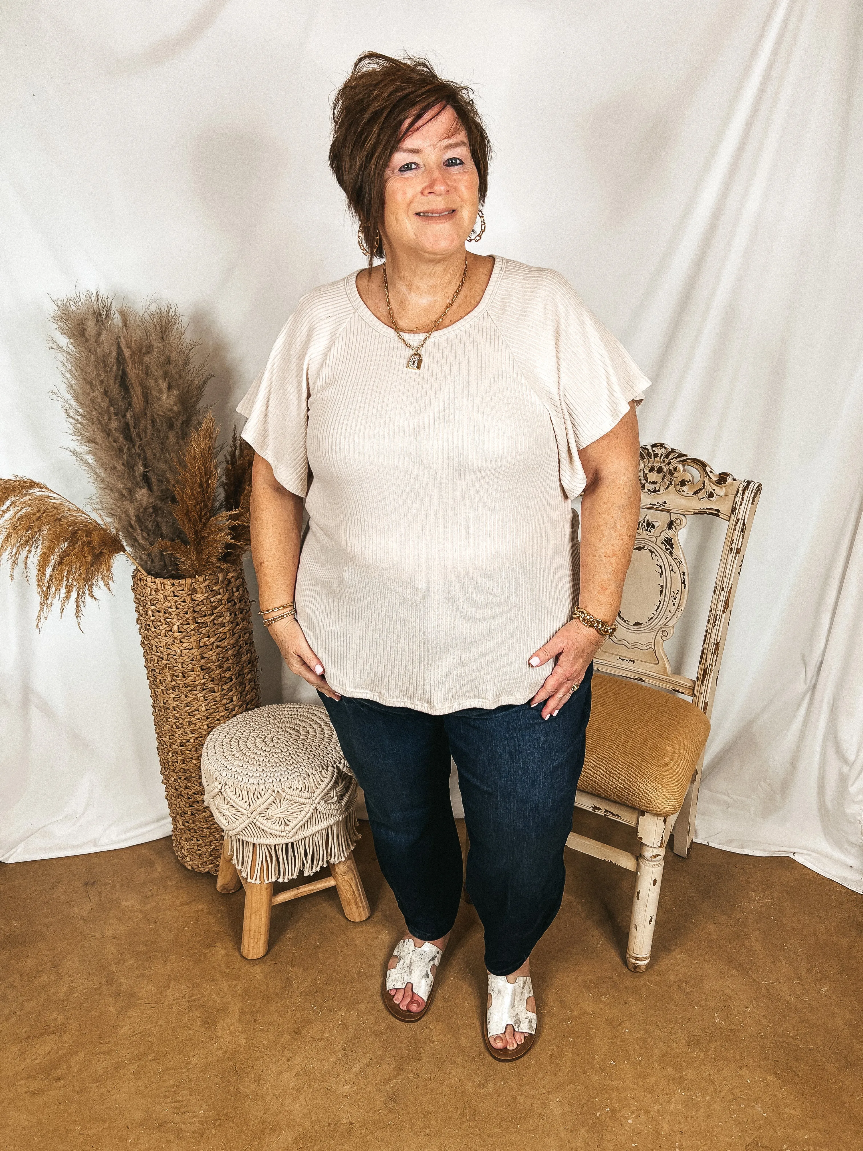 Clever and Kind Ribbed Short Sleeve Top in Cream