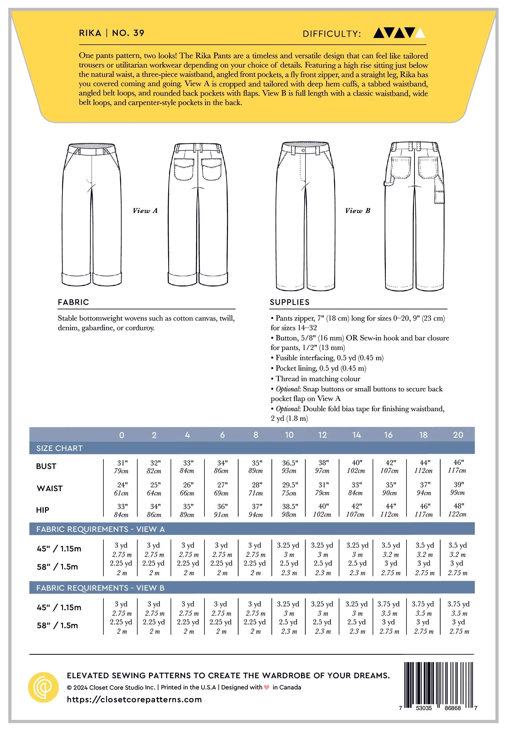 Closet Core Patterns | Rika Pants