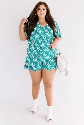 Cocktails and Cabanas Romper In Jade   Curves