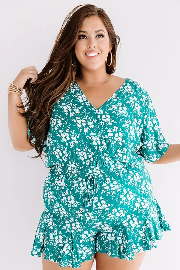 Cocktails and Cabanas Romper In Jade   Curves