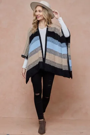 Color Block Open Front Eyelash Shawl Sweater Cardigan