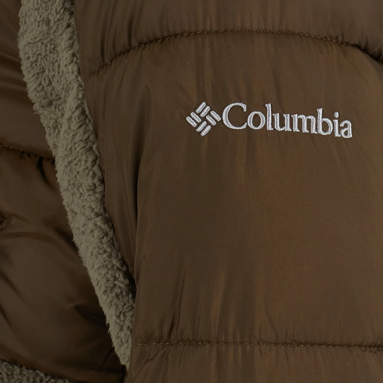 Columbia Womens Leadbetter Point Sherpa Hybrid Puffer Jacket Olive Green / Stone Green