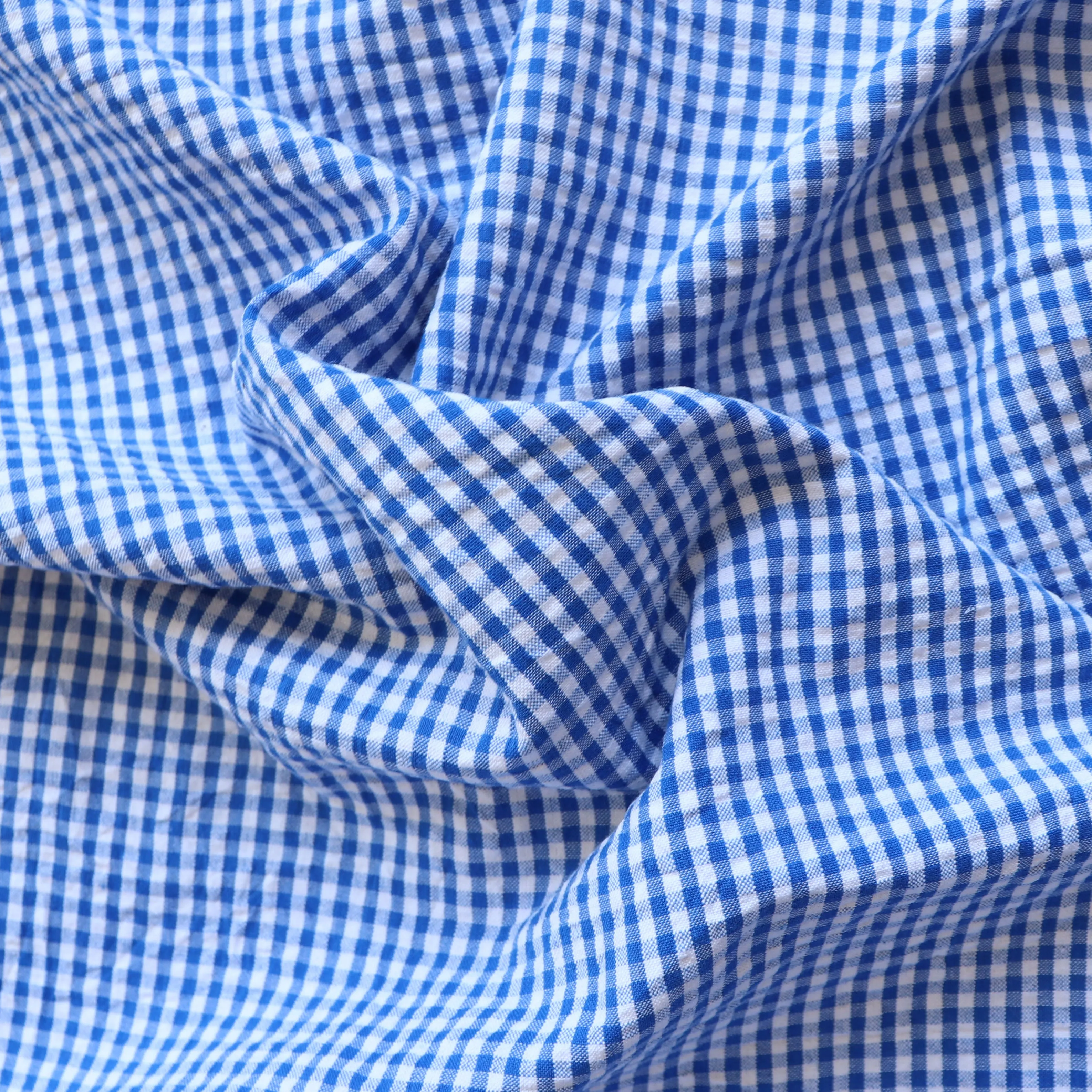 Cotton Seersucker - Royal Blue & White Gingham