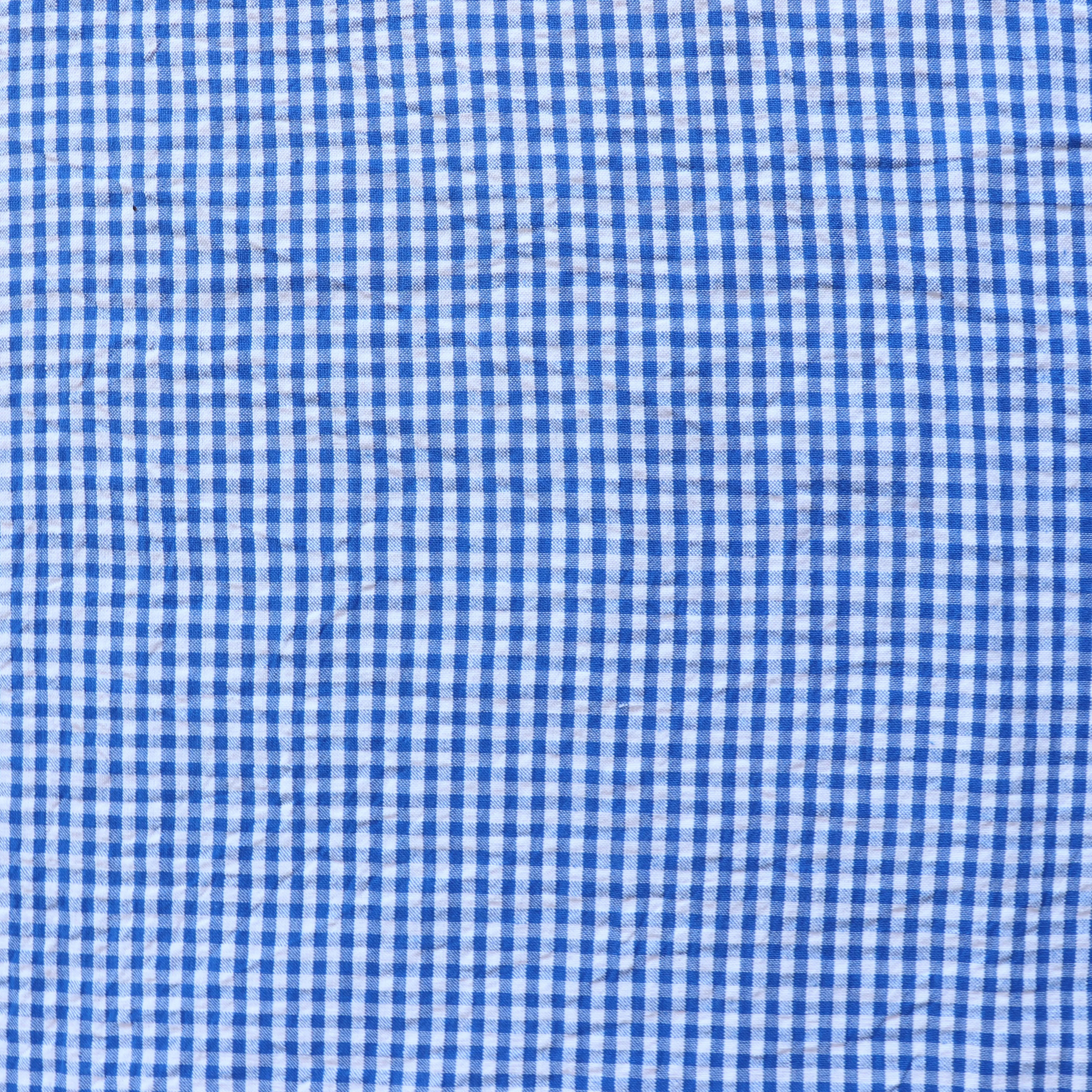 Cotton Seersucker - Royal Blue & White Gingham