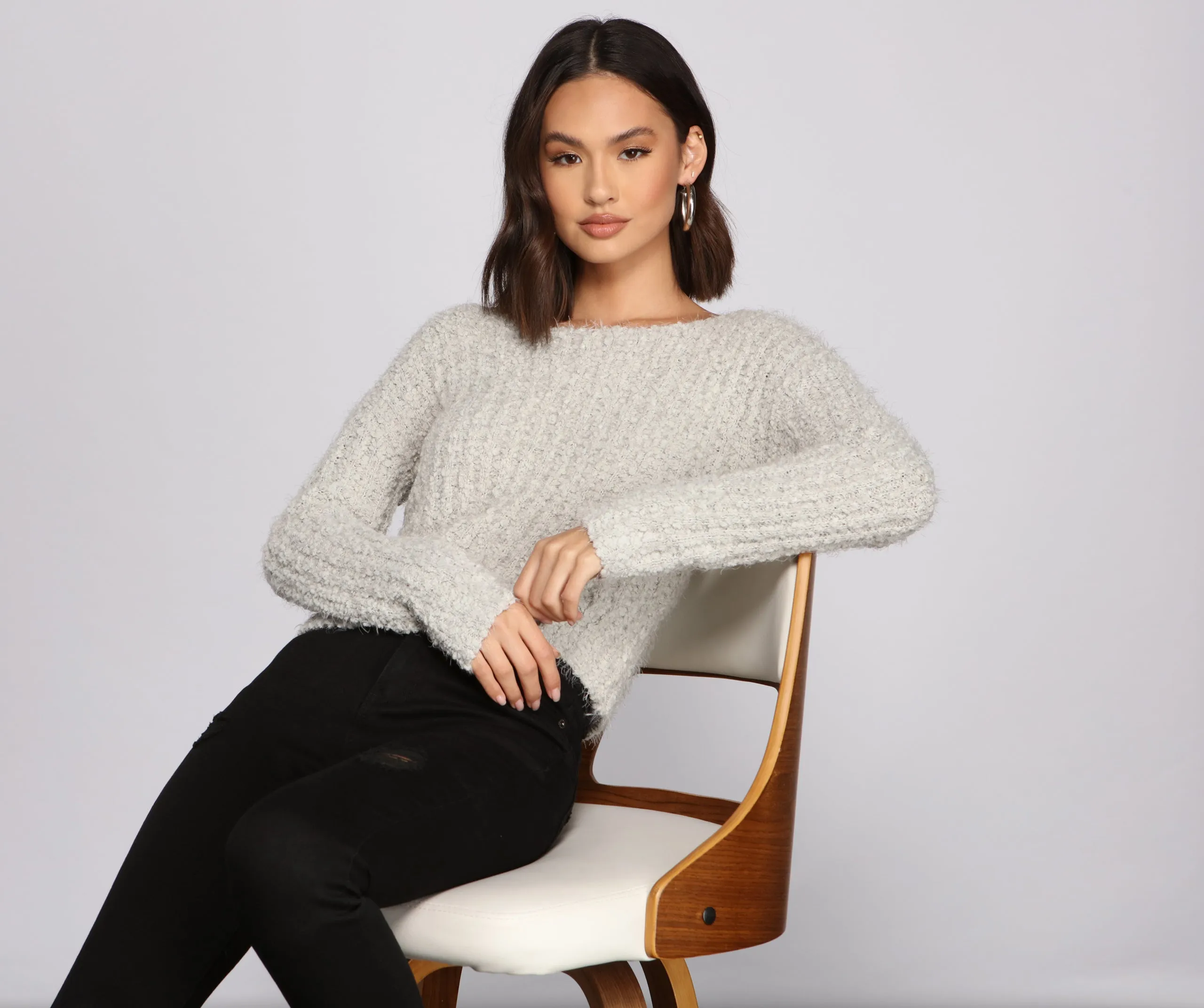 Cozy Cropped Popcorn Knit Sweater