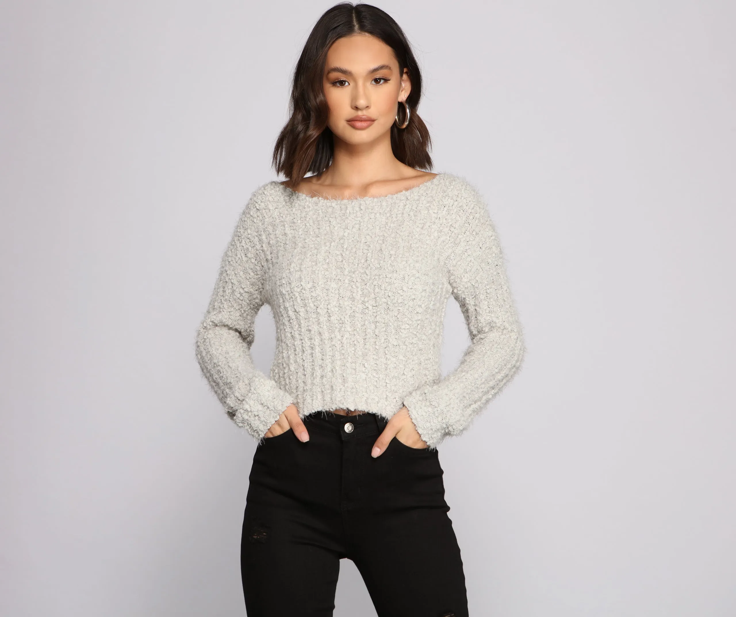 Cozy Cropped Popcorn Knit Sweater