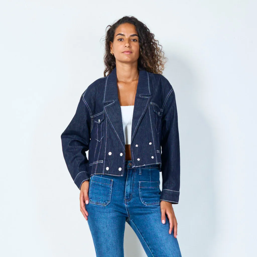 Cropped denim jacket with button details wholesale