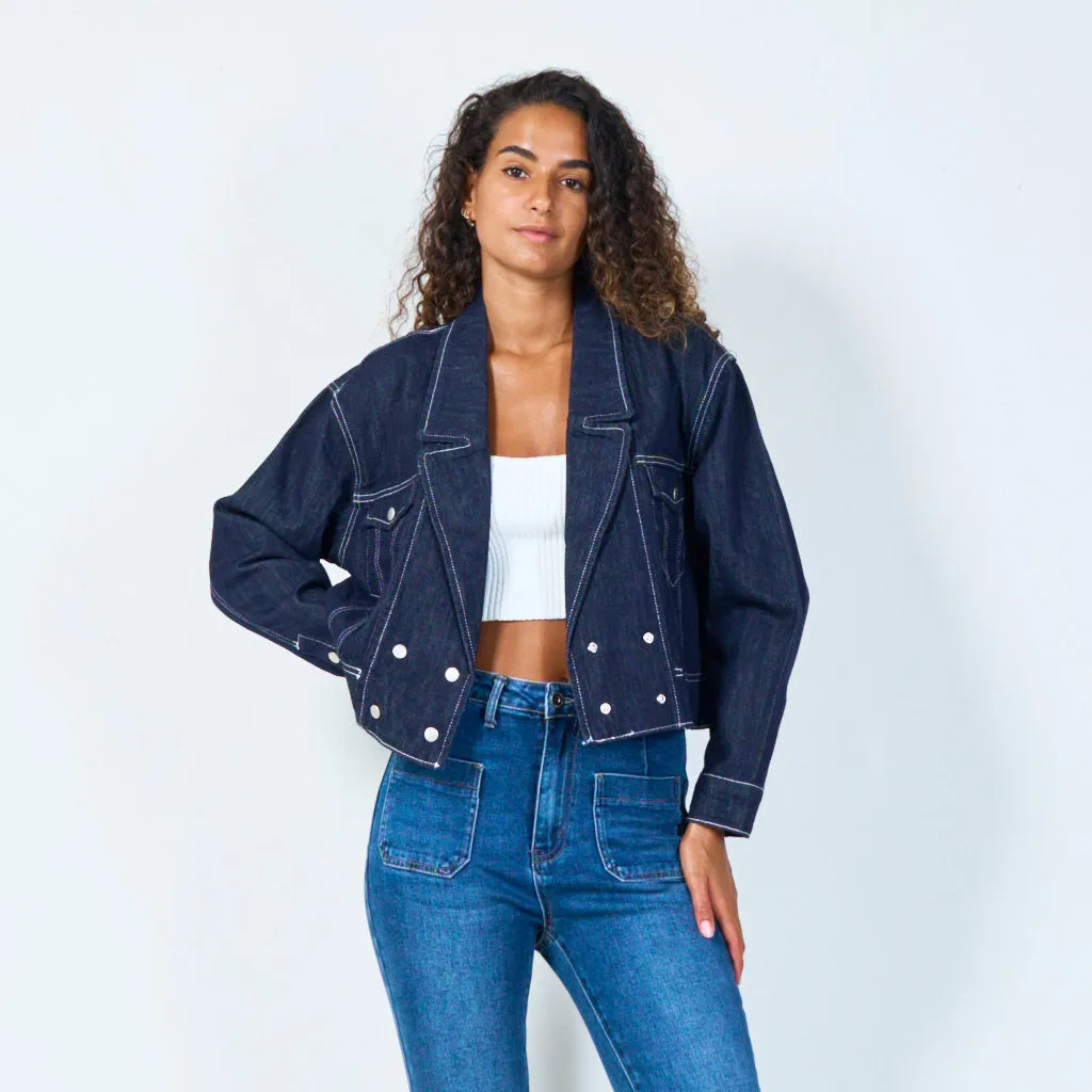 Cropped denim jacket with button details wholesale