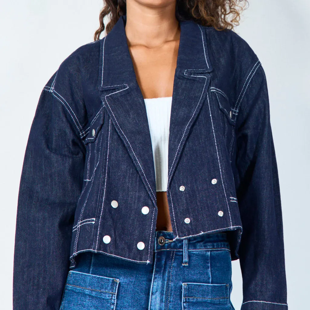 Cropped denim jacket with button details wholesale