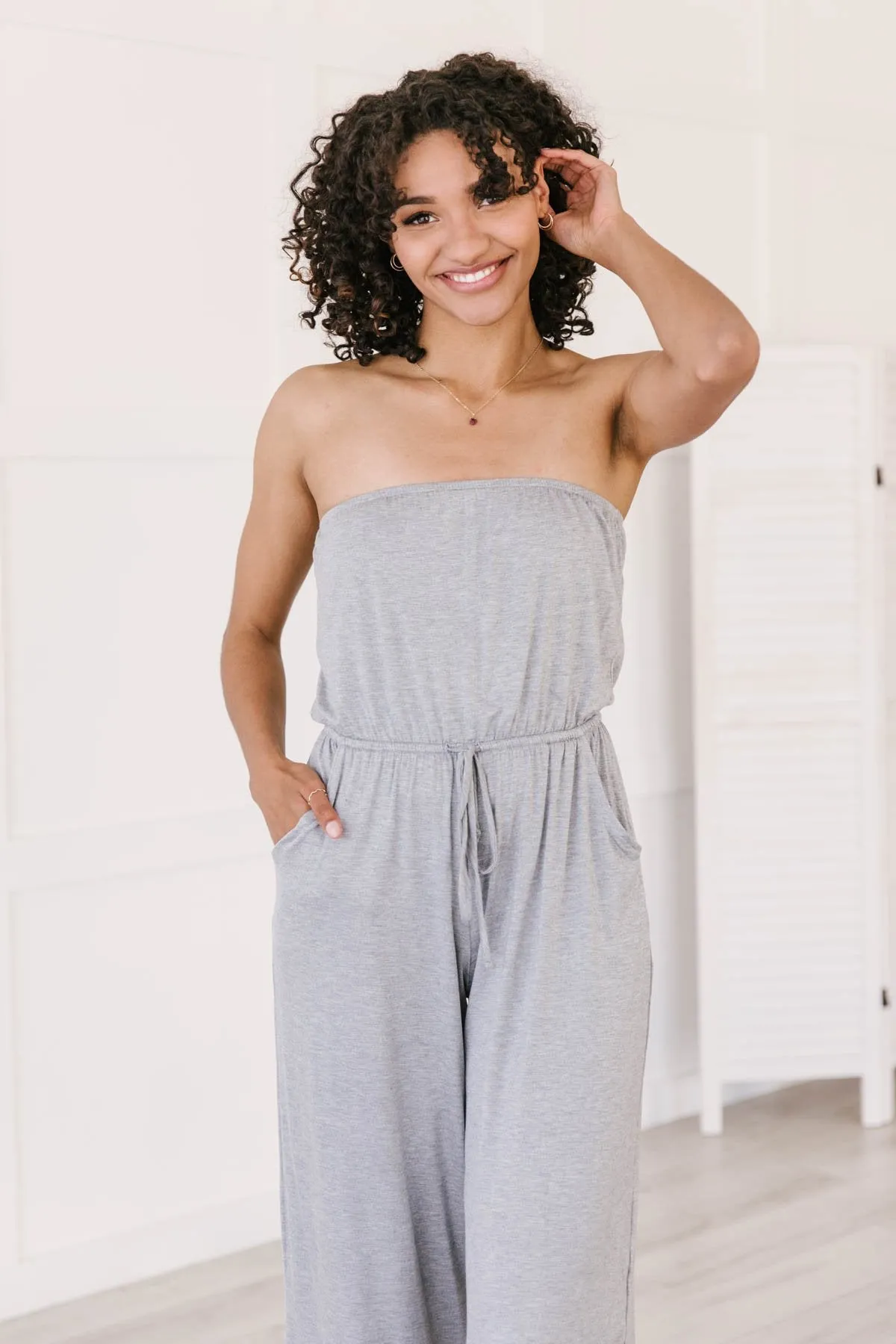 Cropped Tube Top Jumpsuit In Heather Gray