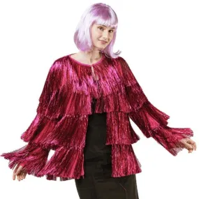 Deluxe Multi Layer Tinsel Fringe Festival Swift Jacket - Hot Pink