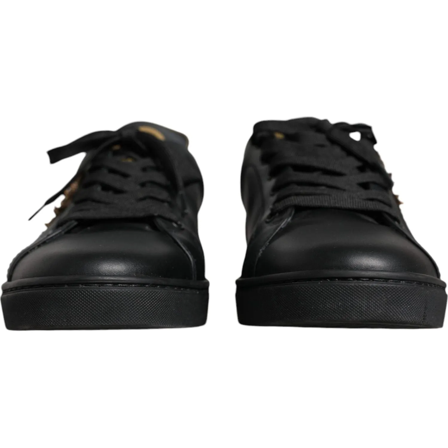 Dolce & Gabbana Black Leather Heart Low Top Casual Sneaker Shoes