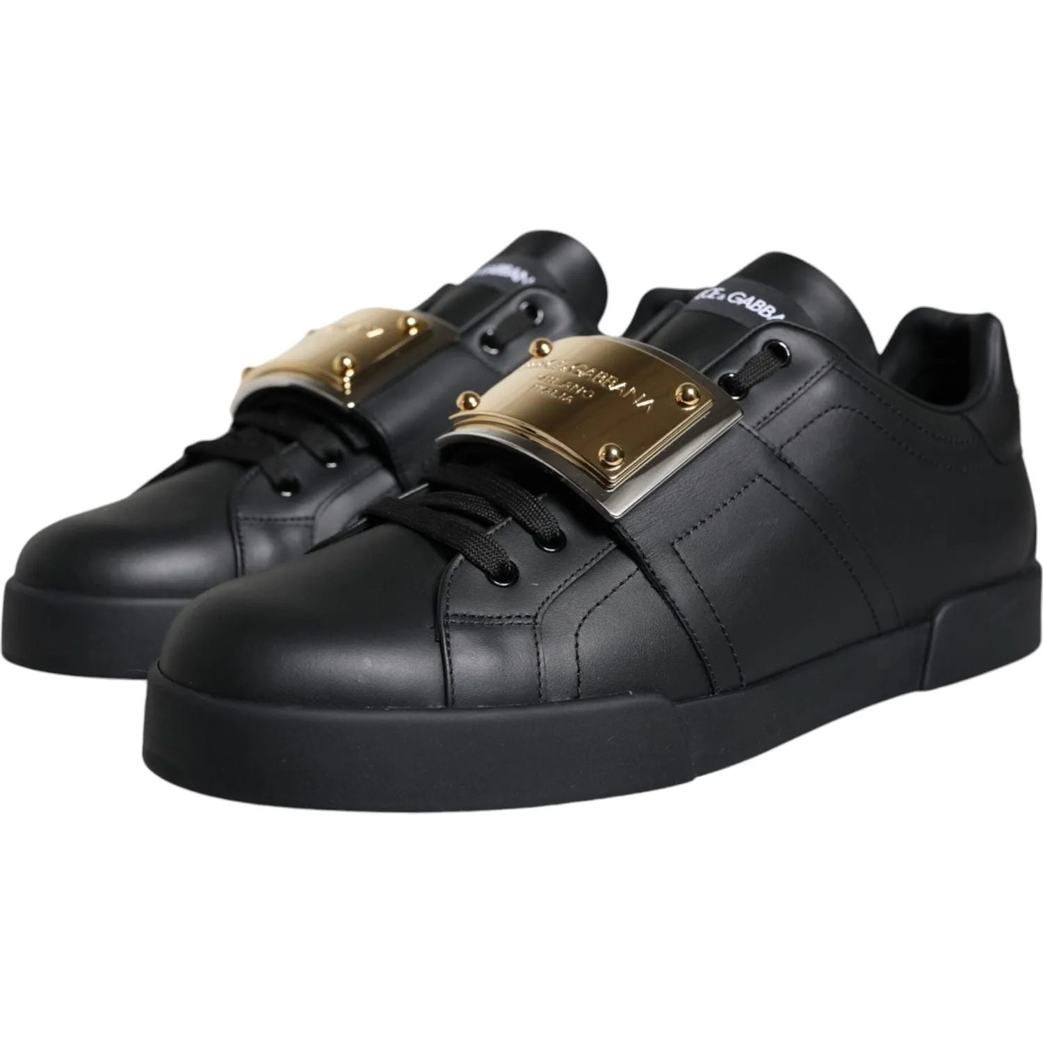 Dolce & Gabbana Black Leather Low Top Portofino Sneakers Shoes