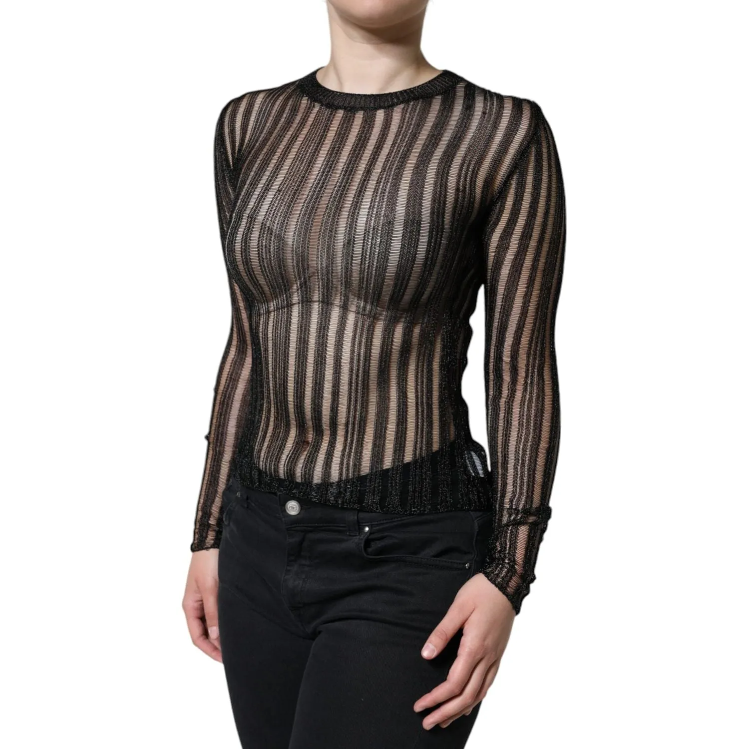 Dolce & Gabbana Black Stripe See Through Long Sleeves Top