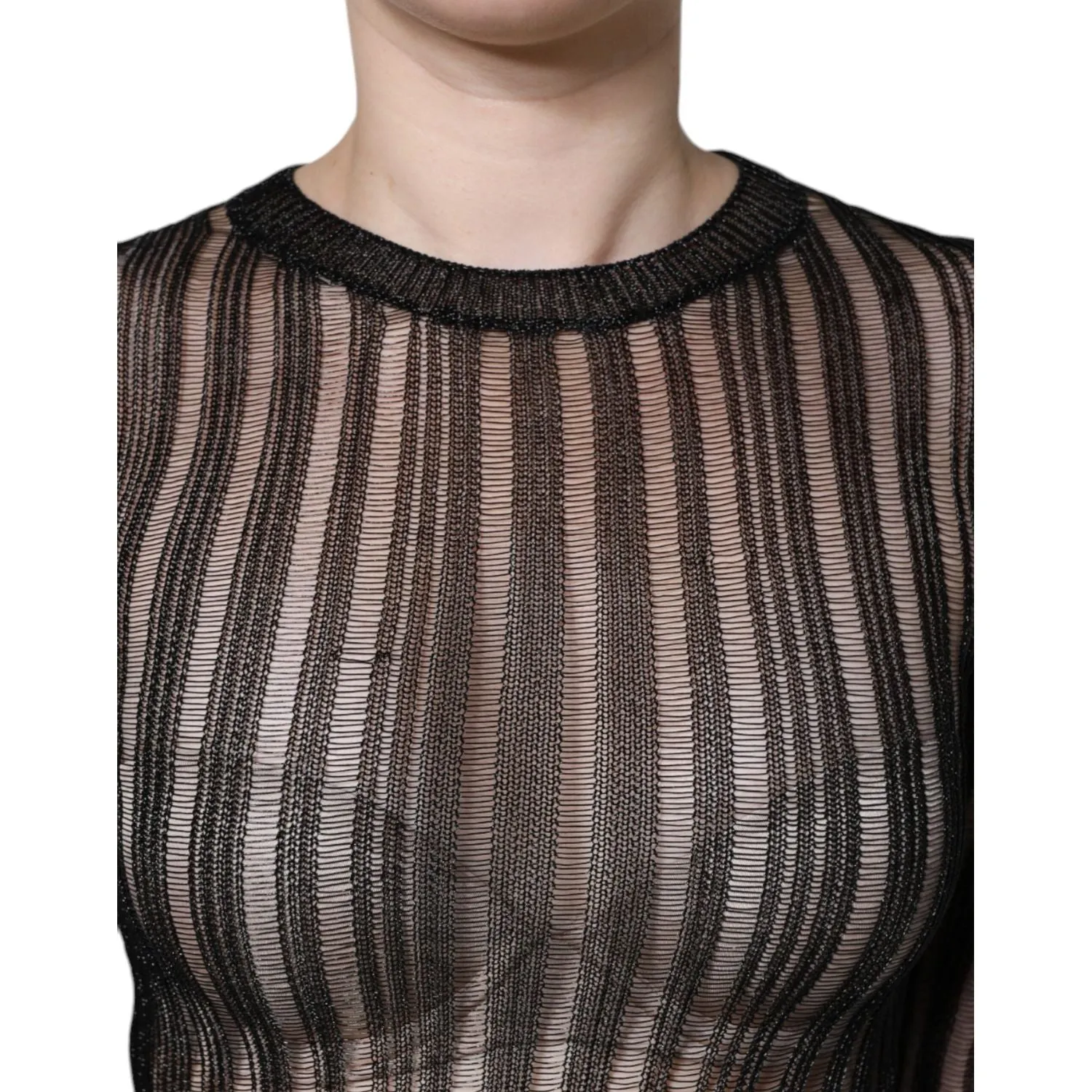 Dolce & Gabbana Black Stripe See Through Long Sleeves Top