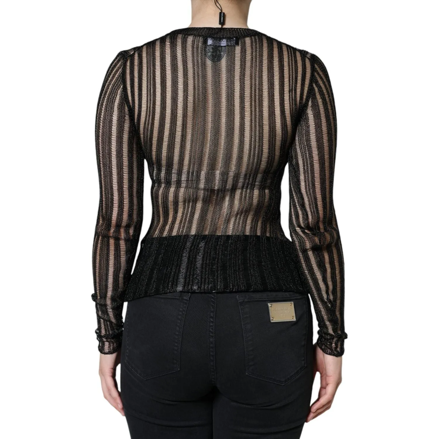 Dolce & Gabbana Black Stripe See Through Long Sleeves Top