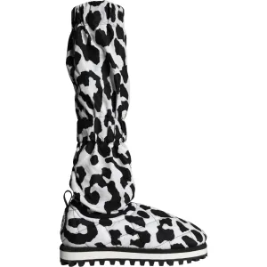 Dolce & Gabbana Black White Leopard Quilted Men Boots Sneakers Shoes