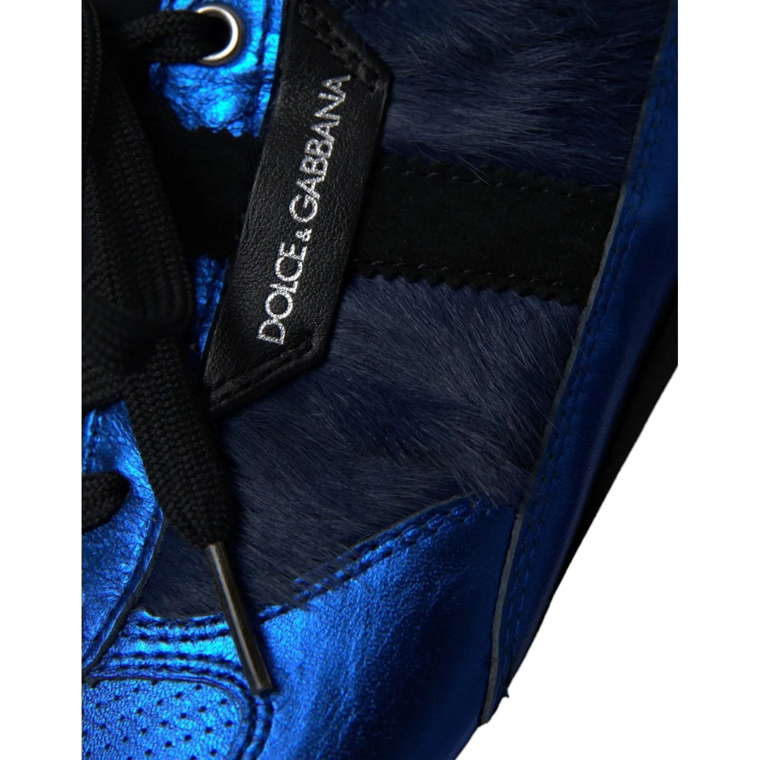 Dolce & Gabbana Blue Black Calf Hair Leather Sneakers Shoes