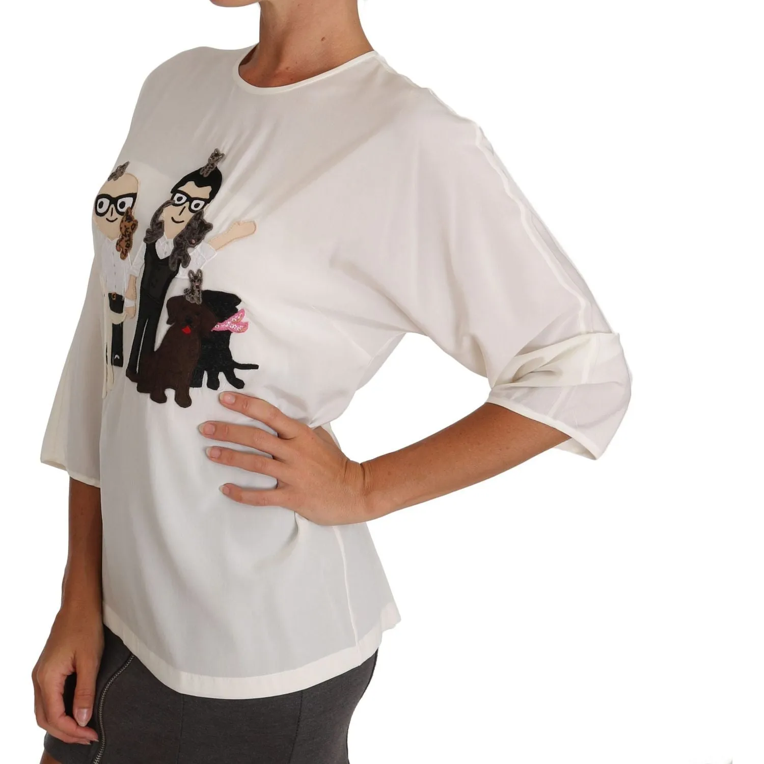 Dolce & Gabbana Chic Figure Family Applique Silk Top