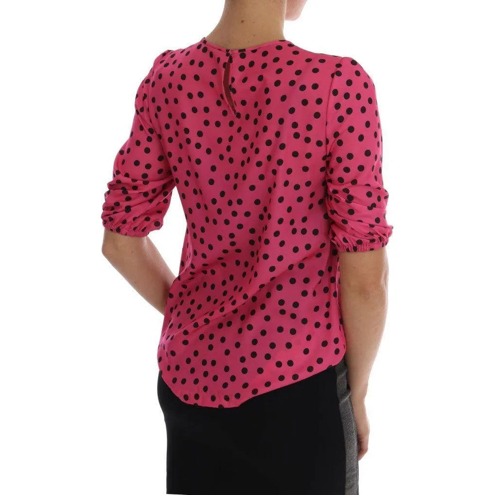 Dolce & Gabbana Chic Pink Polka Dotted Silk Blouse