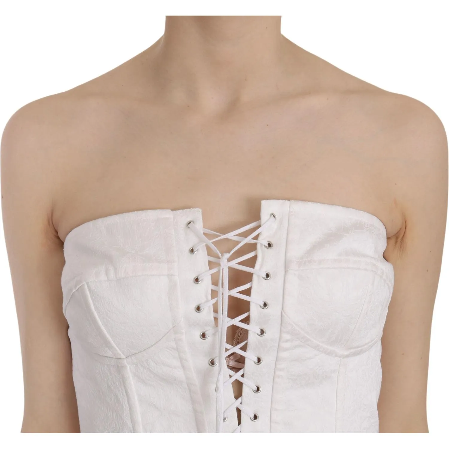 Dolce & Gabbana Elegant White Strapless Corset Top