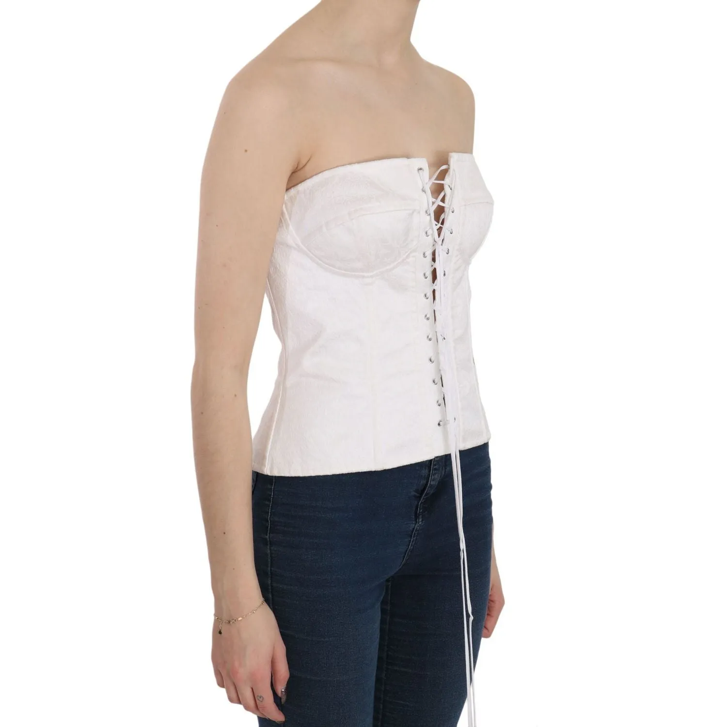 Dolce & Gabbana Elegant White Strapless Corset Top